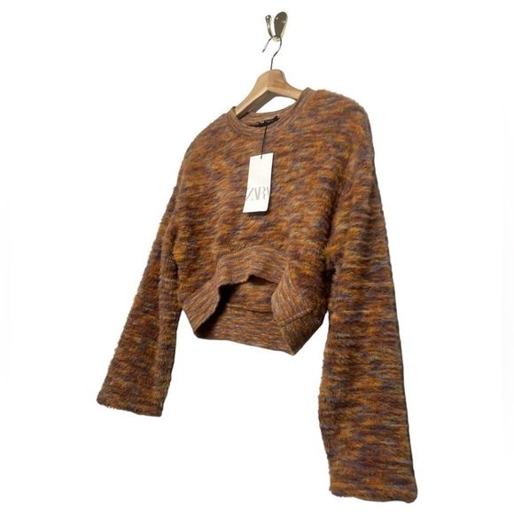 NWT ZARA Faux Fur Crop Sweater Multi M - Picture 7 of 12
